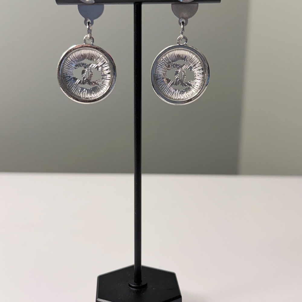 Silver Crystal Medallion Drop Earrings - Picture 2 of 3